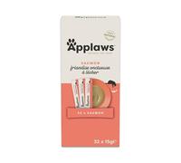Applaws Friandise Crémeuse à Lécher au Saumon sans Céréales 100% Naturelle pour Chats et Chatons, 32 x 15g Sachets