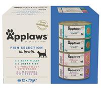 Applaws Lot de 12 boîtes de bouillon pour chats, sélection de poissons, 70 g.