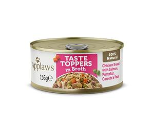 Applaws Lot de 12 boîtes de Nourriture Humide 100% Naturelle pour Chien, Poitrine de Poulet avec Saumon en Bouillon, 156 g