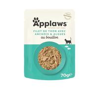 Applaws - Natural - Aliment humide pour chats adultes - Filet de Thon et Anchois au bouillon - 12 pochons de 70 g