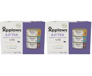 Applaws Nautral Wet Cat Food Multipack Selection, Chicken, Tuna, Sardines - Pack of 6 x 70g Cans (Lot de 2)