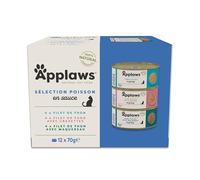 Applaws Nourriture Humide 100% Naturelle pour Chats Adultes, Sélection de Poissons en Sauce, Pack Mixte, 12 x 70g Boîtes