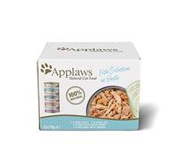 Applaws nourriture humide pour chats boîtes Multipack Broth Fish Selection, Tuna, Mackerel, Ocean Fish, Sardines, Prawns Case of 4x(12x70g Cans)