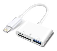 Apple Adaptateur Lightning vers Carte SD et TF USB pour iPhone/iPad, Lecteur de Cartes 3 en 1, clé USB, Clavier, Souris, hubs, MIDI, Carte mémoire Micro SD TF, Plug & Play