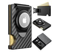 Apple Airtag Portefeuille fin pour homme : portefeuille Air Tag en métal avec 2 pinces à billets remplaçables dans une boîte cadeau pour homme, noir carbone, Smart Wallet, Minimaliste