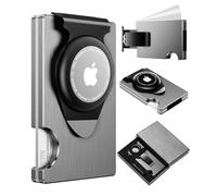 Apple Airtag Portefeuille fin pour homme : portefeuille Air Tag en métal avec 2 pinces à billets remplaçables dans une boîte cadeau pour homme, Argenté, Smart Wallet, Minimaliste
