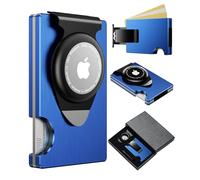 Apple Airtag Portefeuille fin pour homme : portefeuille Air Tag en métal avec 2 pinces à billets remplaçables dans une boîte cadeau pour homme, bleu, Smart Wallet, Minimaliste