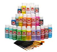Apple Barrel, Art Lessons Kit de peinture et de pinceaux 34 pièces comprenant 23 couleurs de peinture acrylique de 59 ml, 1 flacon de 59 ml de Mod Podge Matte, 10 pinceaux FolkArt, 6 leçons vidéo