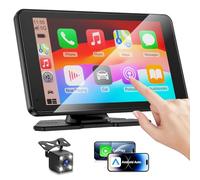 Apple Carplay Screen for Car, 7" HD Portable Car Stereo Touch Screen with Wireless Android Auto, Backup Camera with LED/Mirror Link/Voice Control/Bluetooth/GPS/AUX/FM Satellite Radio for All Vehicles