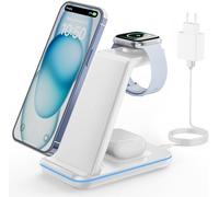 Apple Charging Dock, 3 in 1 Induction Charger for iPhone 16/15/14/13/12/11/Pro Max, Charging Stand for Apple Watch 10/9/8/7/6/5/4/3/2, Wireless Charger for AirPods 4 2-White