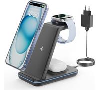 Apple Charging Dock, 3 in 1 Induction Charger for iPhone 16/15/14/13/12/11/Pro Max, Charging Stand for Apple Watch 10/9/8/7/6/5/4/3/2, Wireless Charger for AirPods 4 2-Black