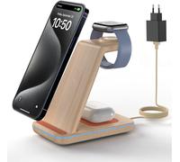 Apple Charging Dock, 3 In 1 Induction Charger For Iphone 16/15/14/13/12/11/Pro Max, Charging Stand For Apple Watch 10/9/8/7/6/5/4/3/2, Wireless Charger For Airpods 4 2-Bamboo
