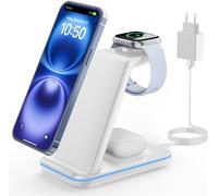 Apple Charging Dock,3 in 1 Induction Charger for iPhone Air/17/16/15/14/13/12/11/XS/8,Charging Stand for Apple Watch Ultra/11-2/SE,Wireless Charger for AirPods Pro-2,White
