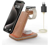 Apple Charging Dock,Induction Charger 3 in 1 for iPhone Air/17/16/15/14/13/12/11/XS/8,Charging Stand for Apple Watch Ultra/11-2/SE,Wireless Charger for AirPods Pro-2,Wood