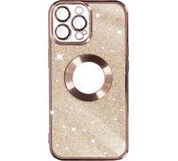 Apple iPhone 12 Pro Étui en silicone à paillettes avec bordures chromées - Or rose