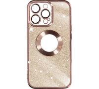 Apple iPhone 13 Pro Étui en silicone à paillettes avec bordures chromées - Or rose