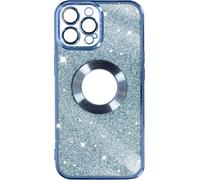 Apple iPhone 13 Pro Max Housse en silicone pailleté avec contour chromé - Bleu