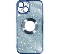 Apple iPhone 14 Housse en silicone pailleté avec contour chromé - Bleu