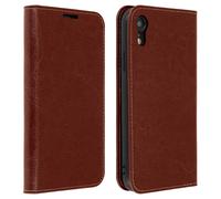 Apple iPhone XR Étui à clapet en cuir véritable style portefeuille - Marron