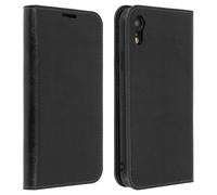 Apple iPhone XR Étui à clapet en cuir véritable style portefeuille - Noir