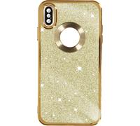 Apple iPhone XS Max Étui en silicone à paillettes avec bordure chromée - Or