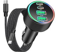 [Apple MFi Certified] iPhone 16 Car Charger, Rombica 4-Port 90W USB-C&USB-A Car Power Cigarette Lighter PD/QC3.0 Fast Car Charger with Type-C Braided Cable for iPhone 16 Pro/16 Pro Max/15/15 Pro/iPad