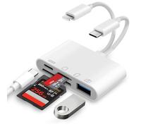 [Apple MFi Certified] Lecteur Cartes SD pour iPhone, 4en1 Lecteur de Carte Mémoire USBC Lightning vers SD/Micro SD/USB/Charging, Adaptateur Cartes SD USB C pour iPhone 16/15/iPad/Samsung/Caméra
