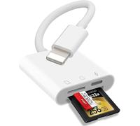 [Apple MFi Certified] SD Card Reader for iPhone iPad, 3 in 1 Lightning SD Card Adapter for Micro SD/SD/Simultaneous Charging, Camera Memory Card Adapter