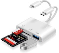 [Apple MFi Certified] SD Card Reader for iPhone, Lightning to SD/Micro SD/USB Memory Card Reader, SD Card Adapter USB C Card Reader for iPhone 16/15/iPad/Samsung/Camera