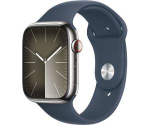 Apple Watch - Montre Connectée Serie 9 Cellular 45mm Acier/Argent Bleu Orage S/M
