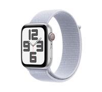 Apple Watch SE (2ᵉ gén) 44 mm GPS + Cellular Montre connectée avec Boîtier en Aluminium Argent et Boucle Sport nuée Bleue. Suivi activité et Sommeil, détection Accidents, Neutre en Carbone