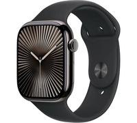 Apple Watch Series 10 2024 (GPS + 4G), Boitier Titane Ardoise de 42mm avec bracelet Caoutchouc Sport S/M, Noir