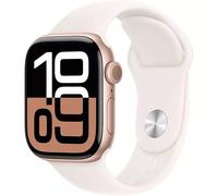 Apple Watch Series 10 (2024) GPS + Cellular, Boitier Or Rose de 46mm avec bracelet Caoutchouc M/L, Blanc