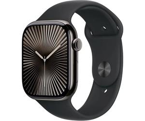 Apple Watch Series 10 (2024) GPS + Cellular, Boitier Titane Ardoise de 46mm avec bracelet Caoutchouc S/M, Noir