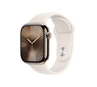 Apple Watch Series 10 (42 mm GPS + Cellular) Montre connectée avec Boîtier en Titane Or et Bracelet Sport lumière stellaire (S/M). Suivi de l’activité Physique, app ECG, écran Retina Toujours activé