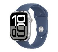 Apple Watch Series 10 4G 46mm Aluminium Case - Argent / Denim Sport (S/M) / Neuf