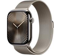 Apple Watch Series 10 (GPS + Cellular 46 mm) Smartwatch avec boîtier en titane naturel et bracelet milanais naturel (S/M). Tracker fitness, application ECG, Always-On Retina Display, protection contre