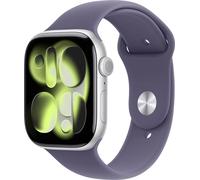 Apple Watch Series 11 GPS 46mm Boitier en Aluminium Argent avec Bracelet Sport Brume Violette - S/M