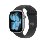 Apple Watch Series 11 GPS, boîtier aluminium gris sidéral 46-mm et bracelet sport noir M/L