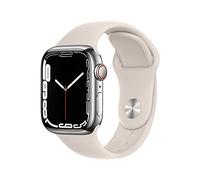 Apple Watch Series 7 (GPS + Cellulaire, 41MM) Boîtier en Acier Inoxydable Argent avec Bracelet Sport Lumière Stellaire (Reconditionné)