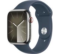 Apple Watch Series 9 GPS+ Cellular 45 mm boîtier en acier inoxydable Sport Band Storm Blue
