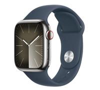 Apple Watch Series 9 Gps + Cellular - Boîtier Acier Inoxydable 41 Mm Argent Bleu Orage - Bracelet S/M
