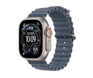 Apple Watch Ultra 3 [GPS + Cellular 49 mm] Montre connectée Course à Pied et Multisport avec boîtier Titane Naturel et Bracelet Ocean Bleu Maritime. Communications Satellite, Suivi santé et activité
