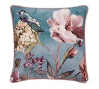 Appletree - Coussin Bleu Floral et Oiseau (55 x 55 cm) - Rembourrage Inclus - Bord passepoilé - Coussin zippé avec Oiseaux et Fleurs - Grand Coussin avec Housse Incluse/Insert de Coussin - Décoration