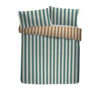 Appletree Heritage Eloise Parure de lit à Rayures, 100% Coton, Super King Size 260 x 220 cm, Bleu Sarcelle, Motif rayé avec Volants