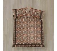 Appletree Heritage Parure de lit 100% Satin de Coton 260 x 220 cm Chocolat Motif Floral 200 Fils avec 2 taies d'oreiller