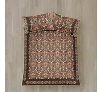 Appletree Heritage Parure de lit Double 100% Satin de Coton 200 Fils Motif Floral 200 x 200 cm Chocolat avec 2 taies d'oreiller