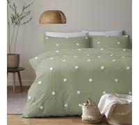 Appletree - Housse de Couette à Pois Blancs - Lit Double (200 x 200 cm) - 100% Coton Doux - 1 taie d'oreiller - Housse de Couette Vert Sauge à Pois Blancs - Parure de lit Verte - Housse de Couette