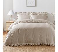 Appletree Housse de Couette à Volants pour lit King Size (230 x 220 cm) - 100% Coton Doux - 2 taies d'oreiller - Parure de lit à Volants Naturel