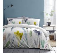Appletree - Housse de Couette Aquarelle Florale - Super King Size (260 x 220 cm) - Doux - 100% Coton - Housse de Couette Blanche avec Peinture de Fleurs - Motif botanique réversible (literie Blanche